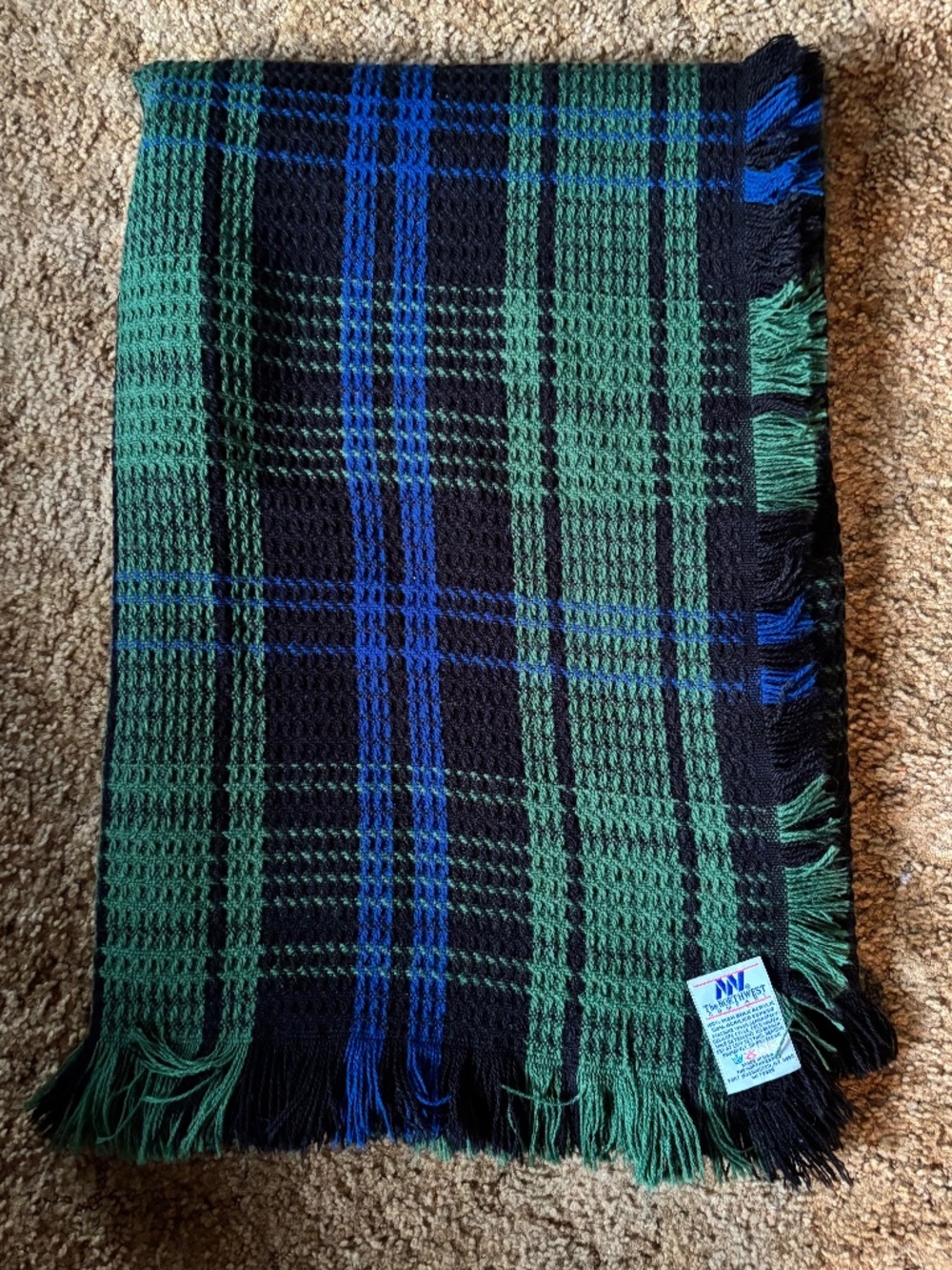 The Northwest Company Throw Blanket Made in USA Vintage Tartan Plaid Blue Green